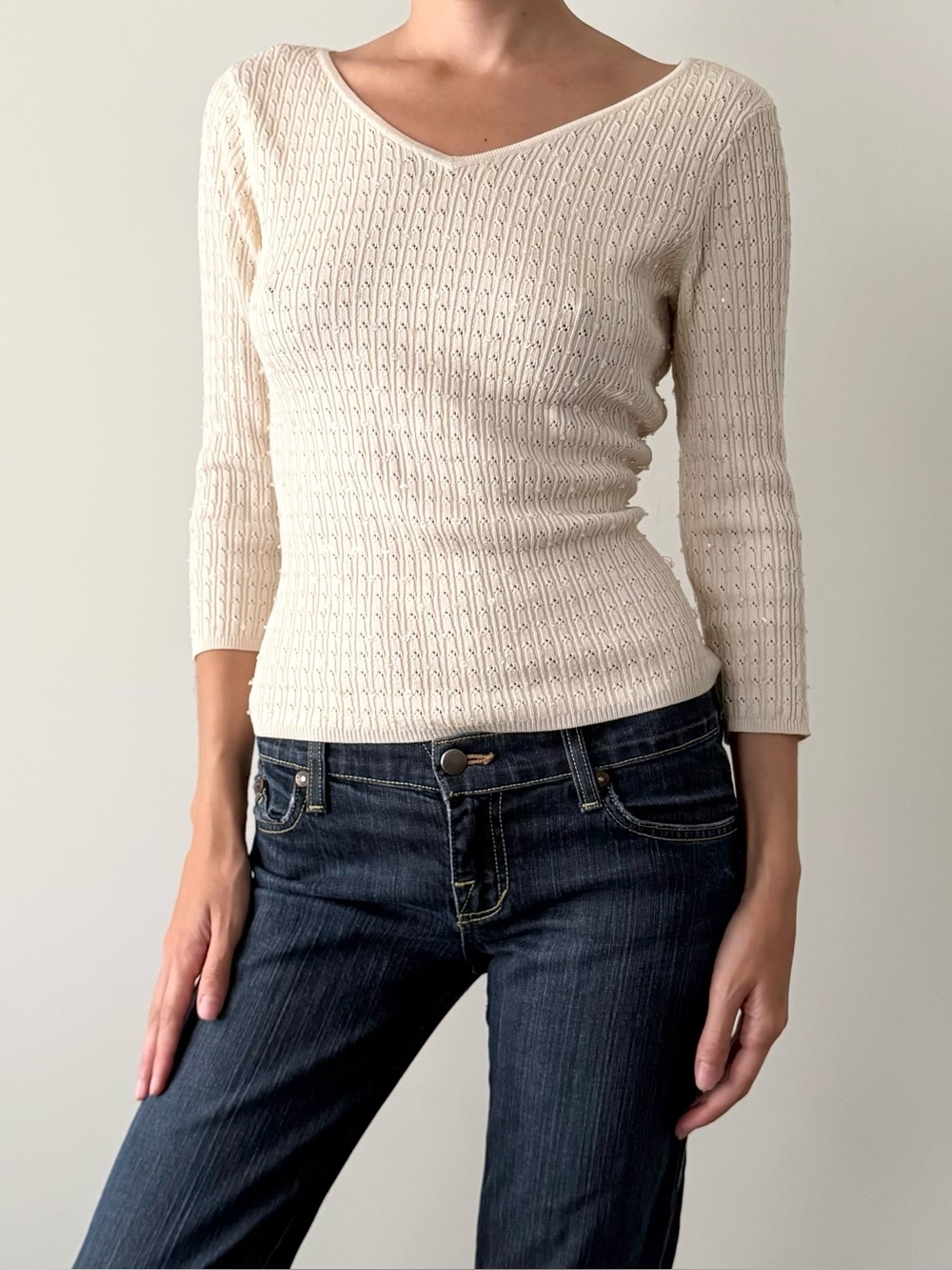 chic Ann Taylor ivory sequin silk and cotton knit